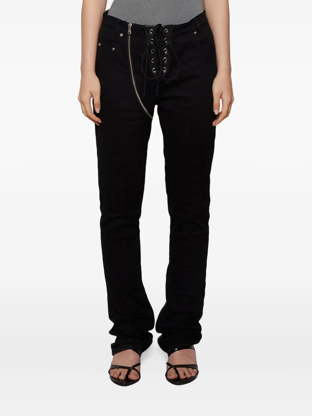 Angelica Montini Studios Lace-up Jeans In Black