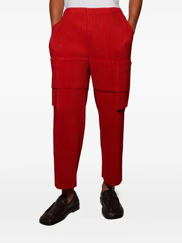 Homme Plissé Issey Miyake プリーツ カーゴパンツ | レッド Homme Plissé Issey Miyake プリーツ カーゴパンツ | レッド