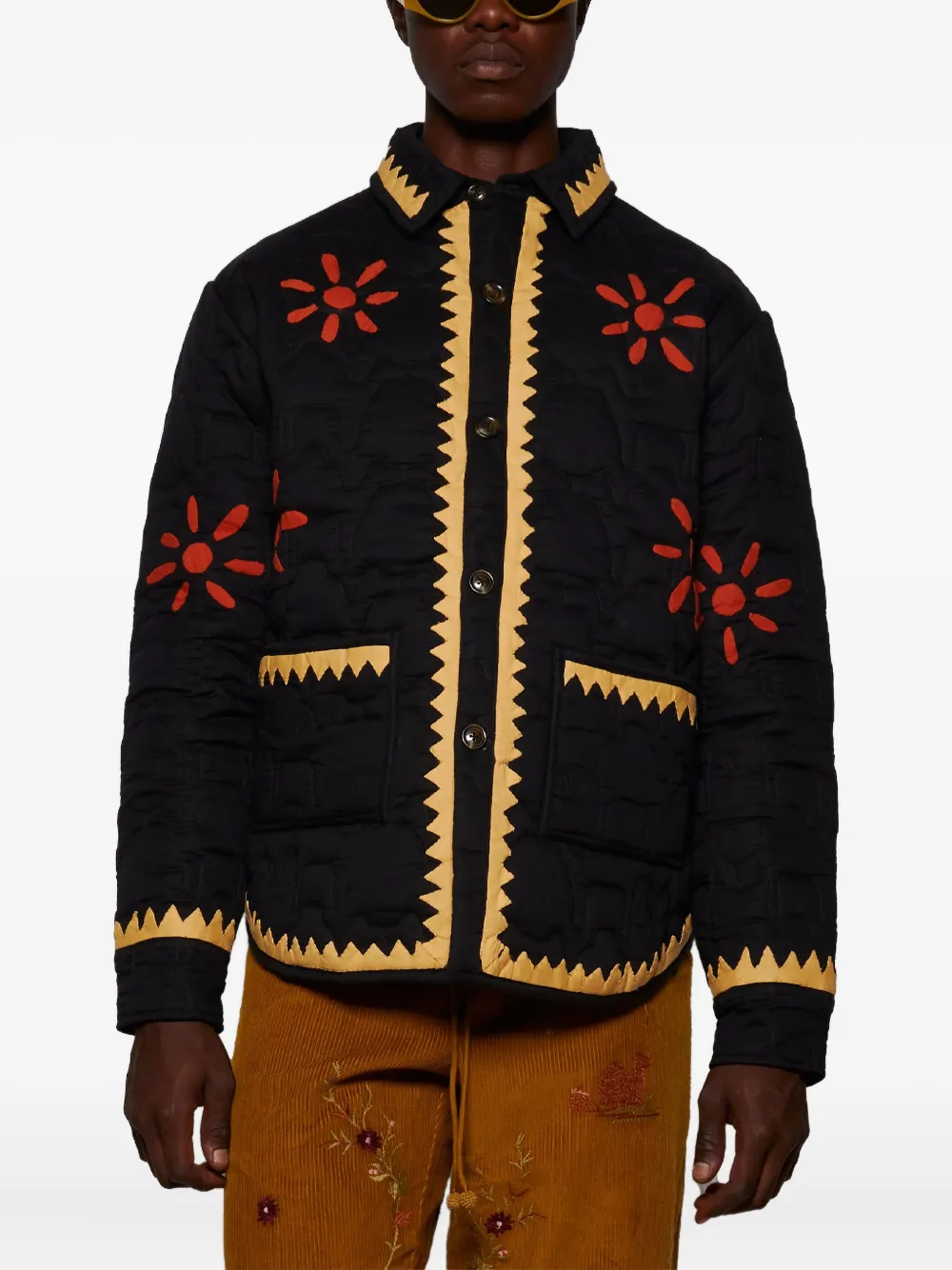 Baziszt Nour shirtjack met geborduurde bloem Zwart