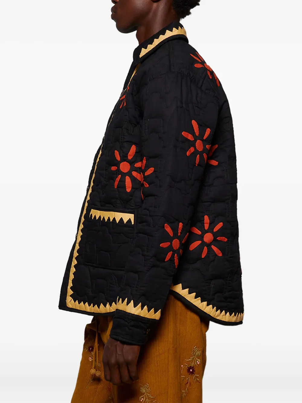 Baziszt Nour shirtjack met geborduurde bloem Zwart