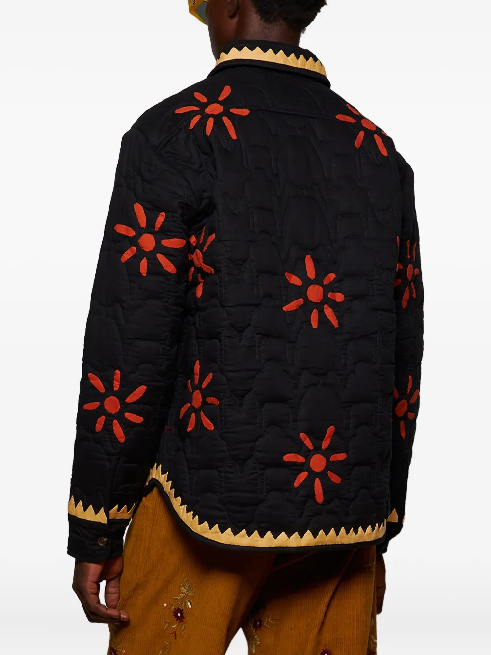 Baziszt Nour shirtjack met geborduurde bloem Zwart