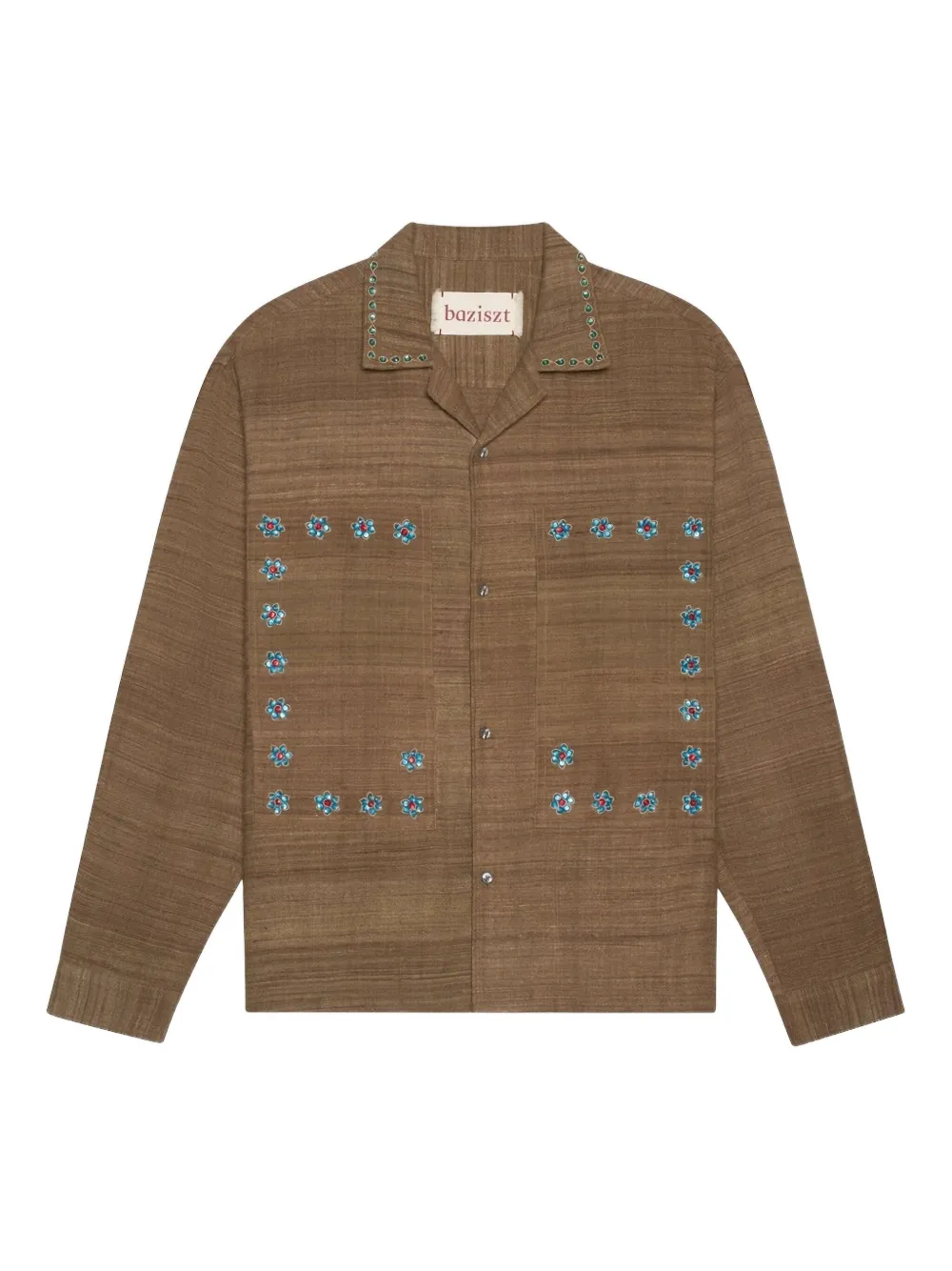 Baziszt Nouac Floral-embellished Shirt In Brown