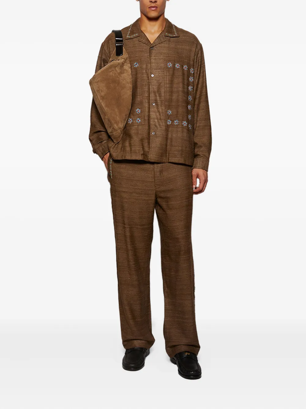 Baziszt Nouac floral-embellished shirt - Bruin