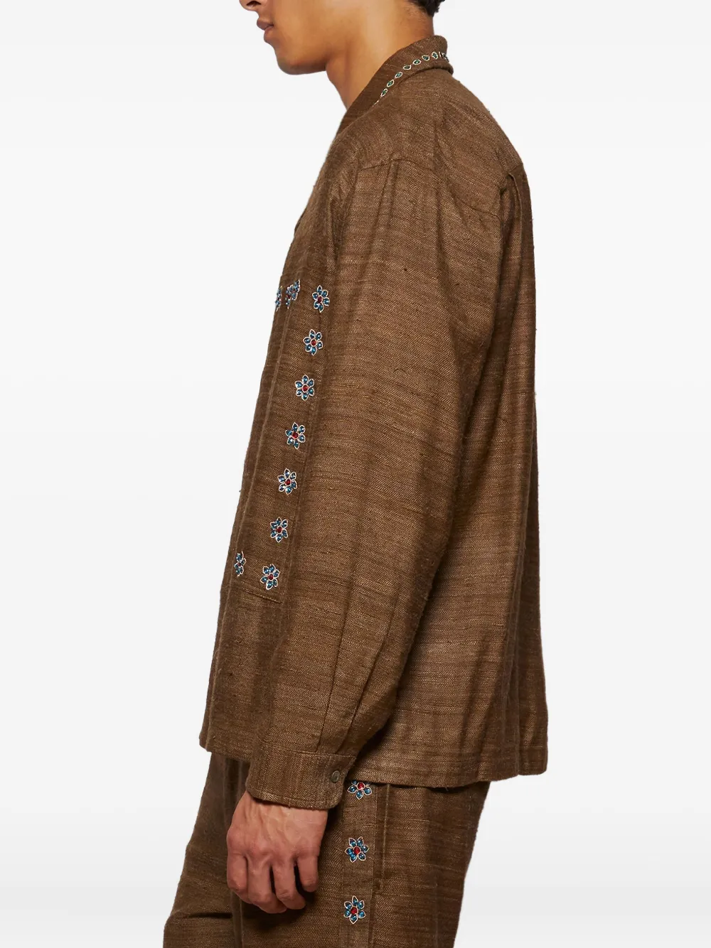 Baziszt Nouac Floral-embellished Shirt In Brown