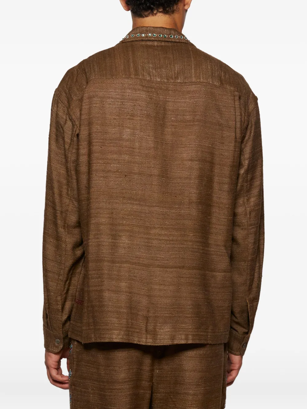 Baziszt Nouac Floral-embellished Shirt In Brown