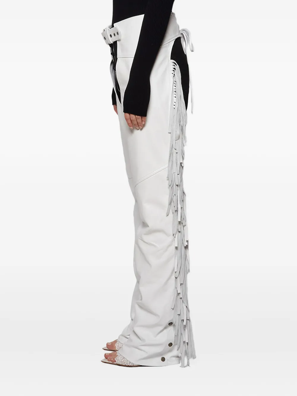 Angelica Montini Studios Fringe Leather Chaps In White