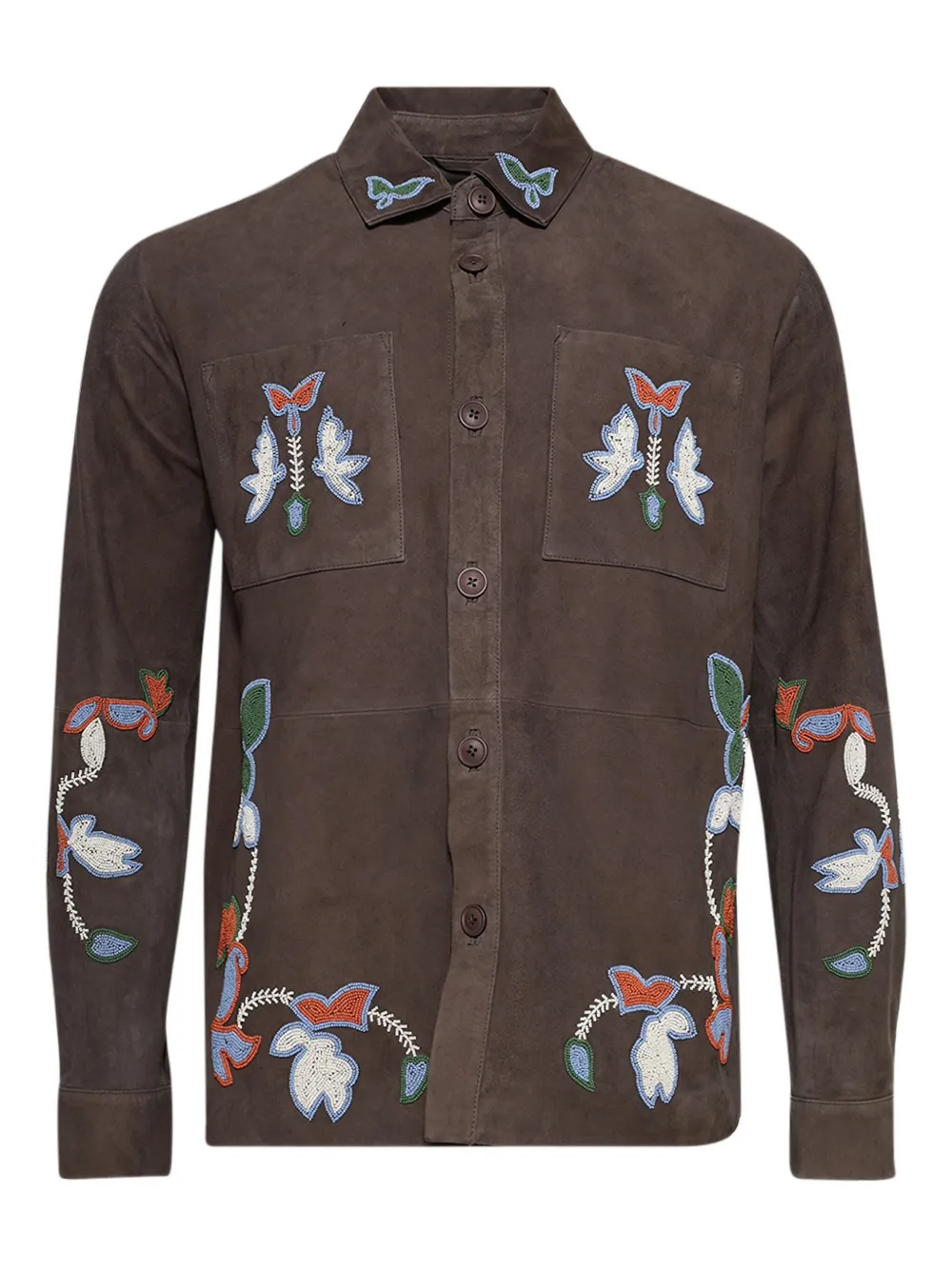 Baziszt Embroidered Suede Leather Jacket In Brown