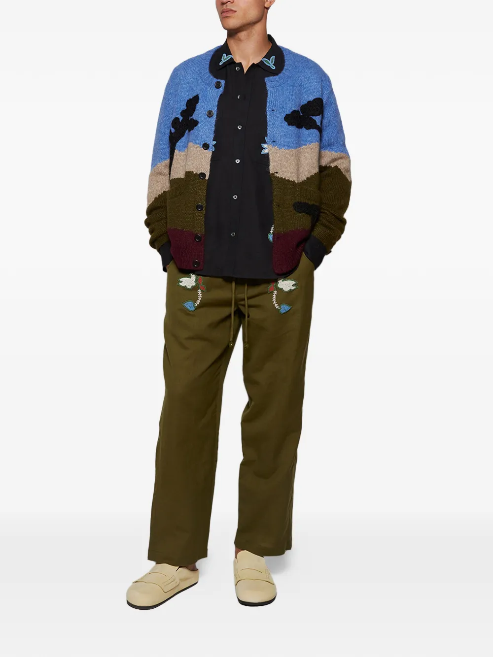 Baziszt Rouat broek met borduurwerk - Groen