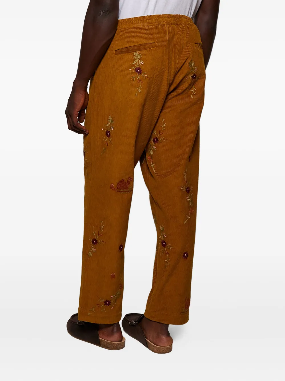 Baziszt Doulich Embroidered Corduroy Trousers In Yellow