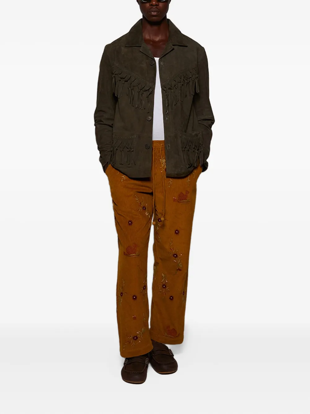 Baziszt Doulich embroidered corduroy trousers - Bruin