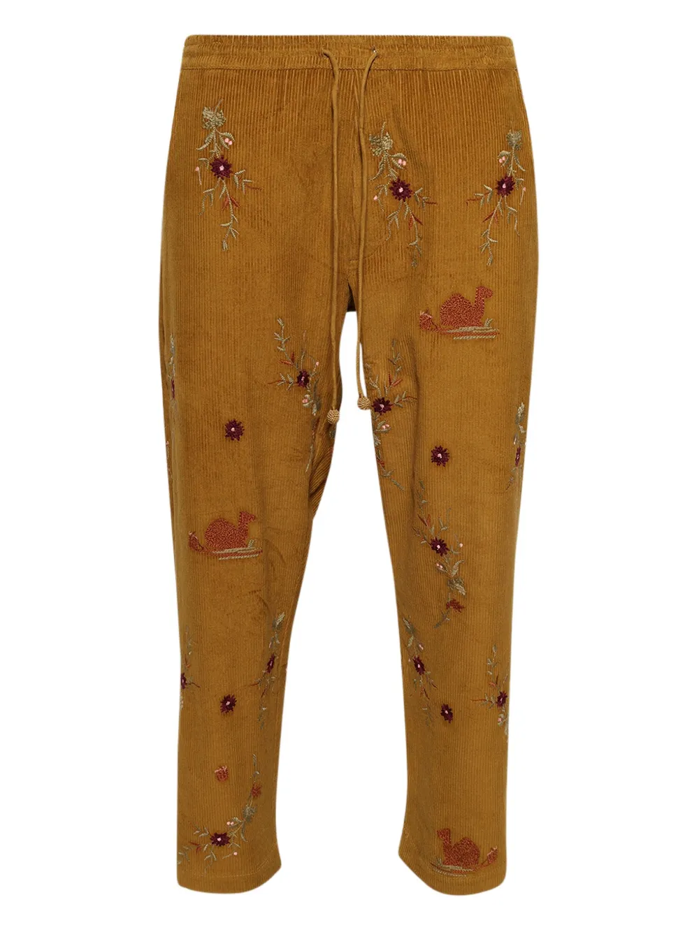 Baziszt Doulich Embroidered Corduroy Trousers In Yellow