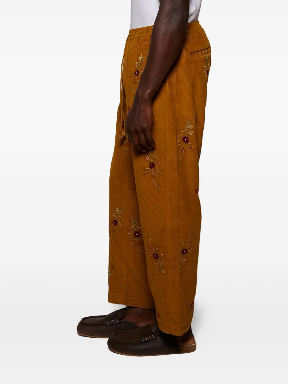 Baziszt Doulich Embroidered Corduroy Trousers In Yellow