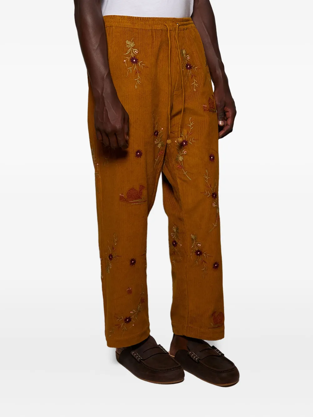 Baziszt Doulich Embroidered Corduroy Trousers In Yellow