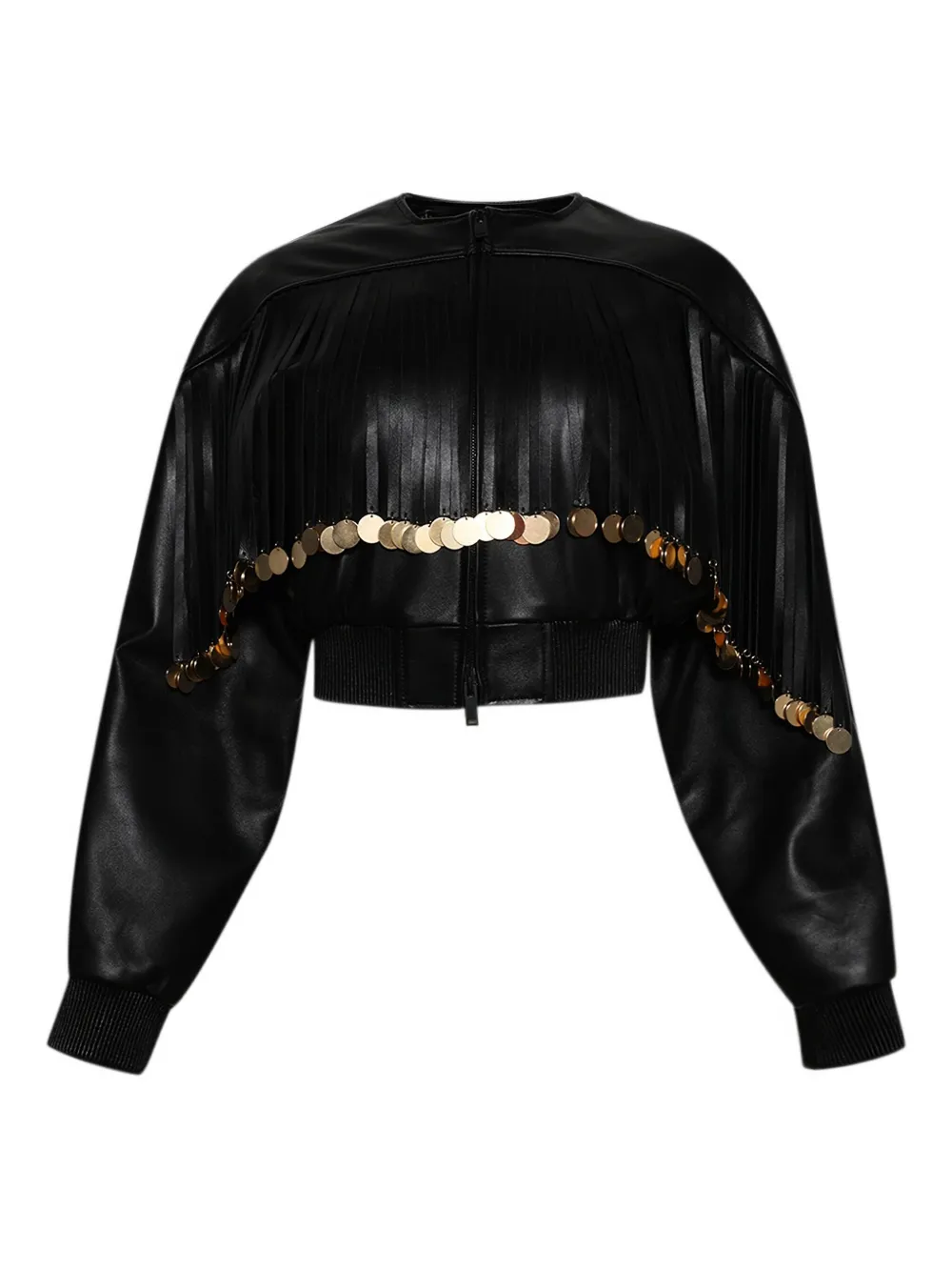 Burc Akyol fringed cropped leather jacket | Black | Image 1