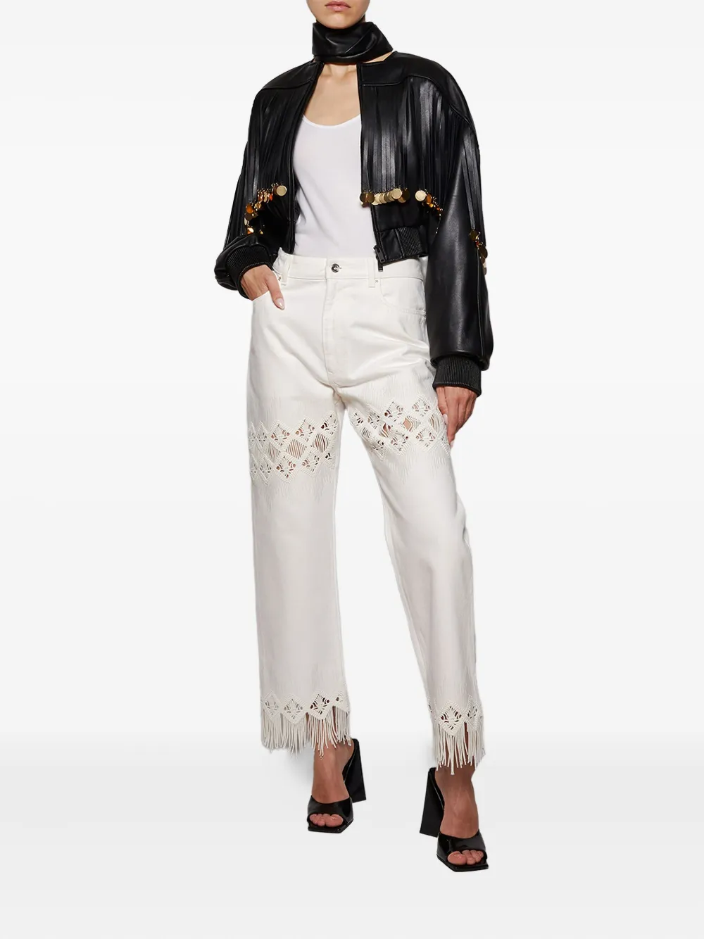 Burc Akyol fringed cropped leather jacket | Leather Jackets | Image 2