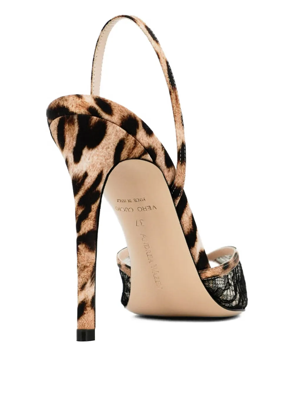 Andrea Wazen 105 mm Katy slingback pumps met kant Bruin