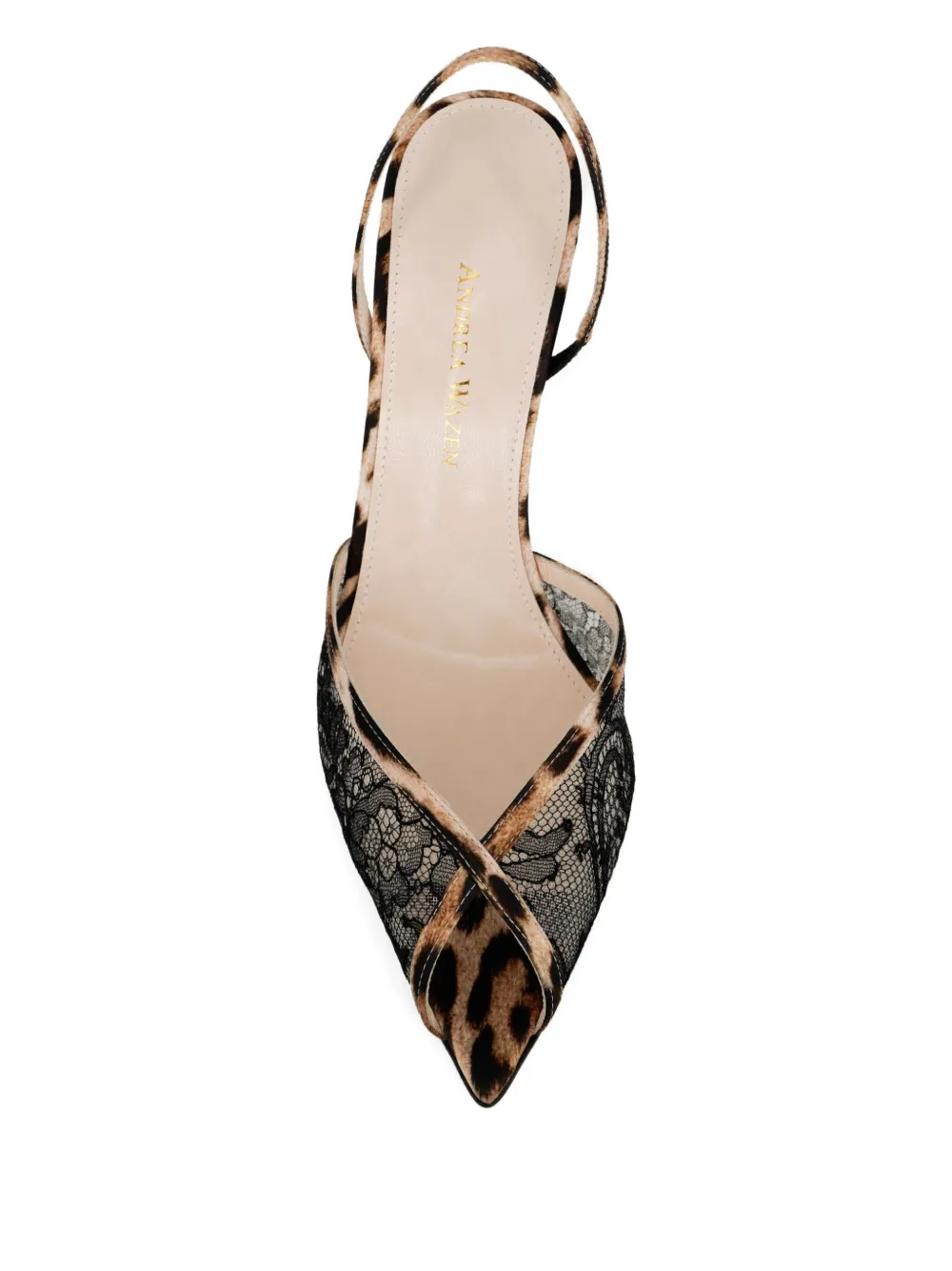 Andrea Wazen 105 mm Katy slingback pumps met kant Bruin