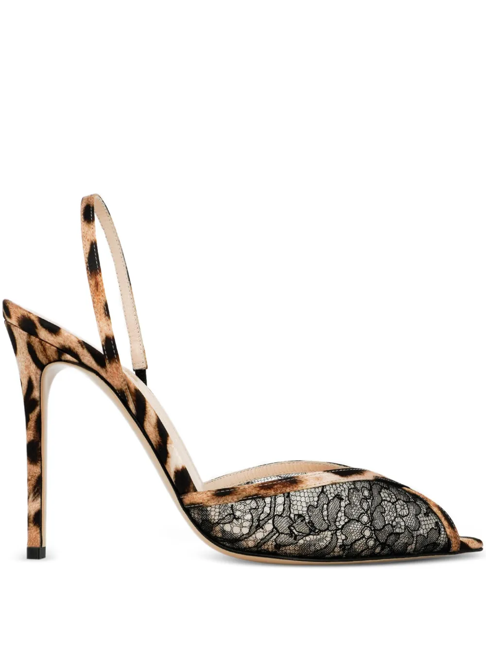Andrea Wazen 105 mm Katy slingback pumps met kant Bruin