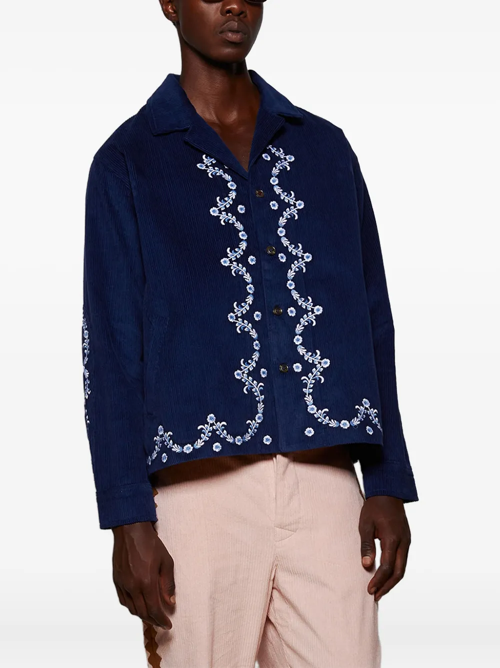 Baziszt Ponic ribfluwelen shirtjack Blauw