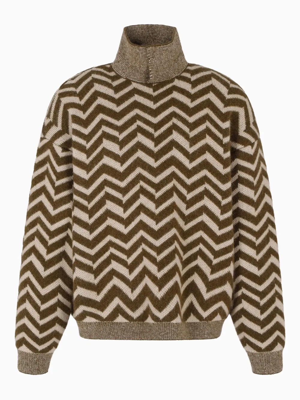 Emporio Armani Trui met chevron patroon en hoge hals Beige