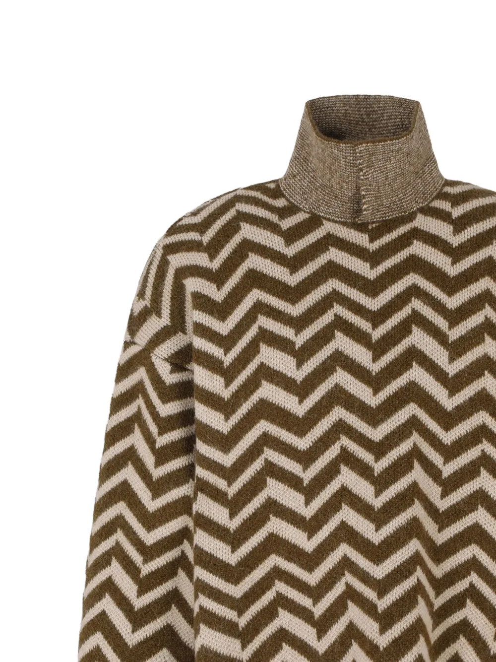 Emporio Armani Trui met chevron patroon en hoge hals - Beige
