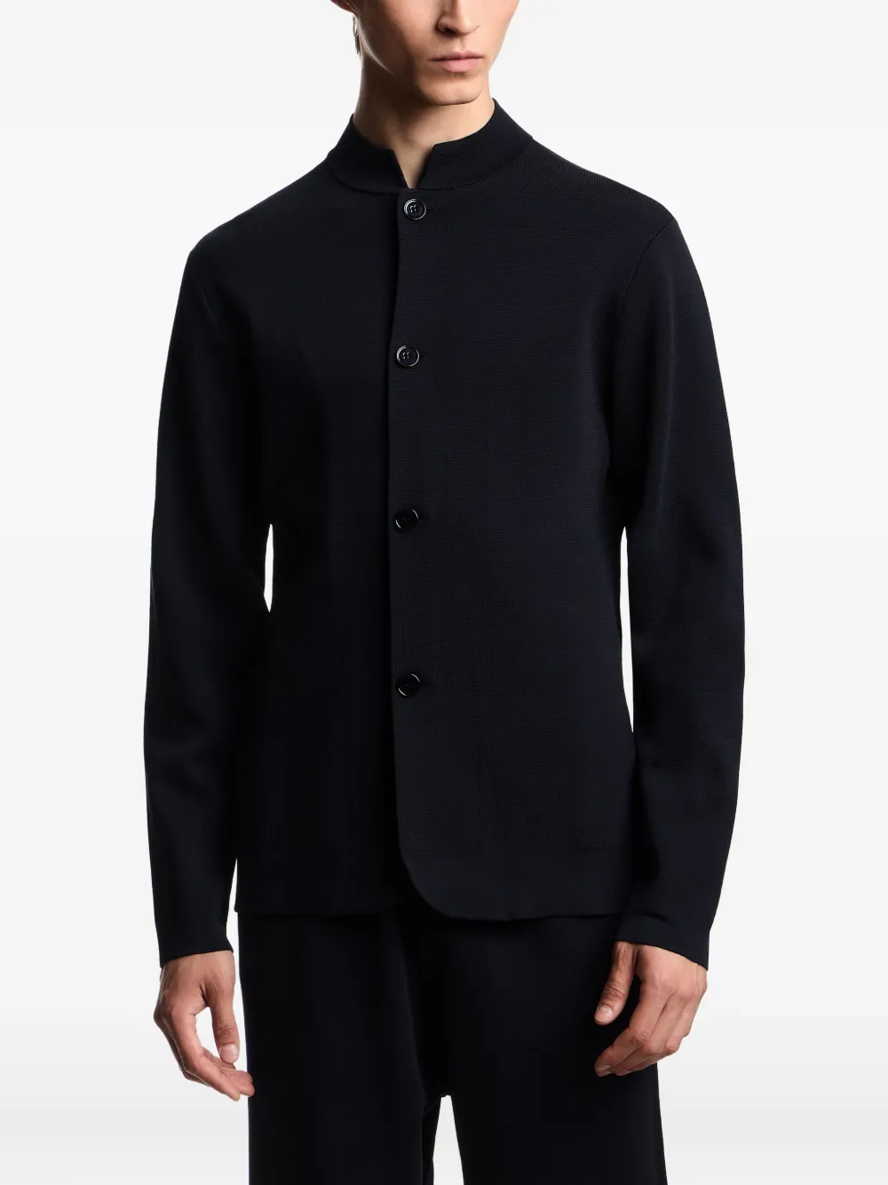 Emporio Armani Gebreid vest met mandarijnkraag Blauw