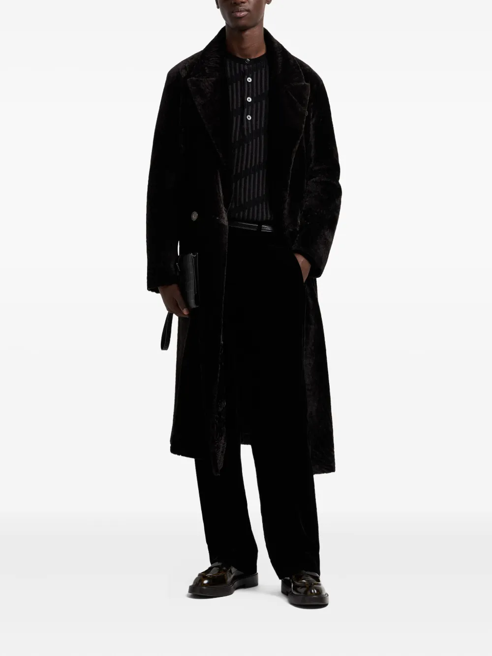 Emporio Armani Henley trui met diagonale streep - Zwart
