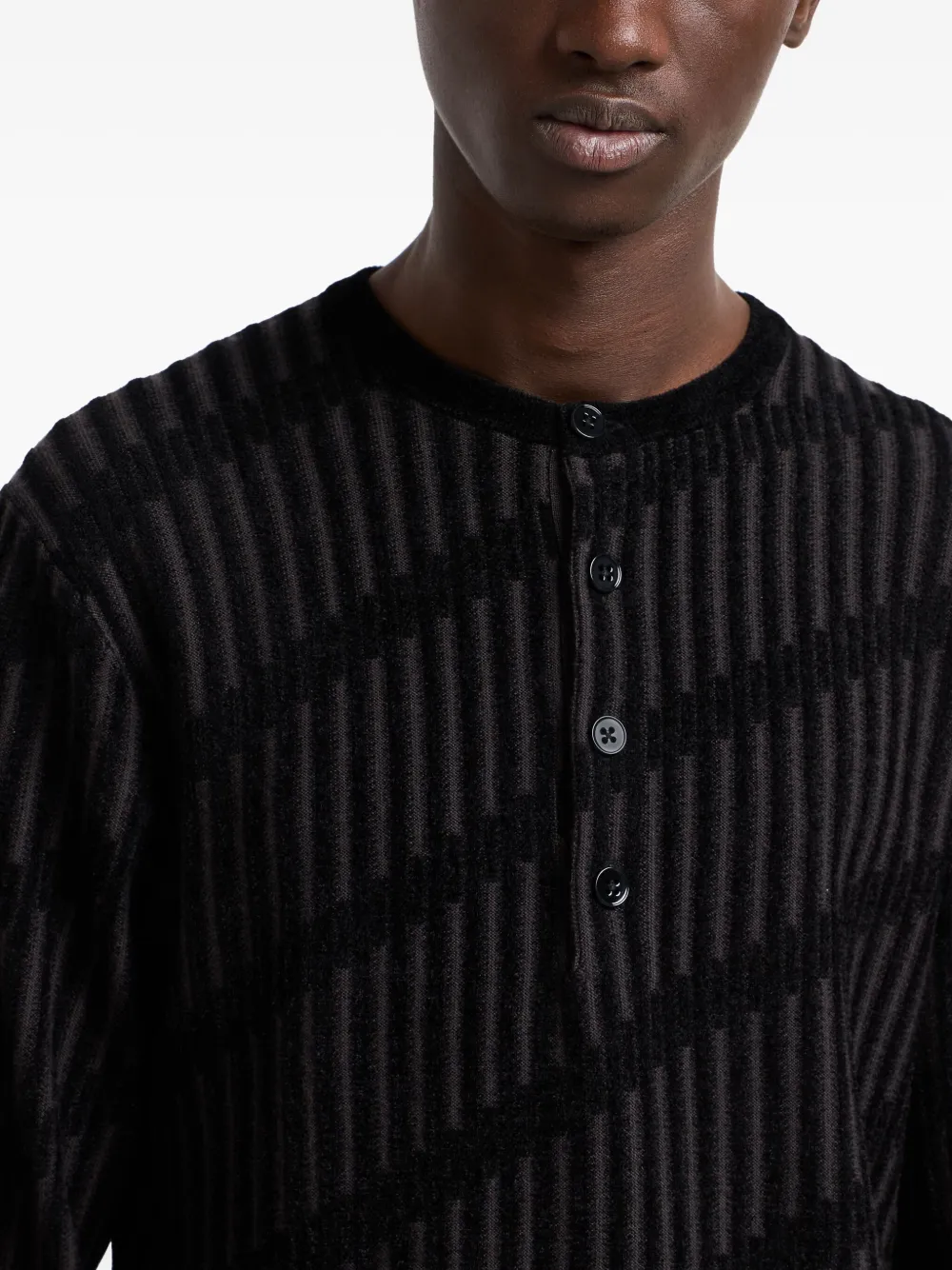 Emporio Armani Diagonal-stripe Henley Sweater In Black