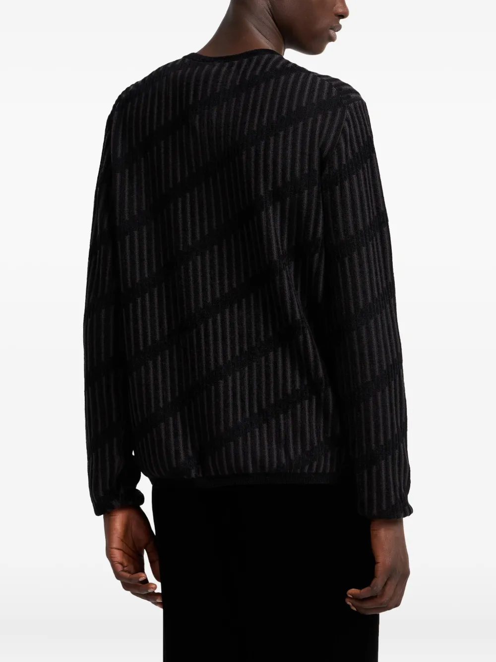 Emporio Armani Diagonal-stripe Henley Sweater In Black