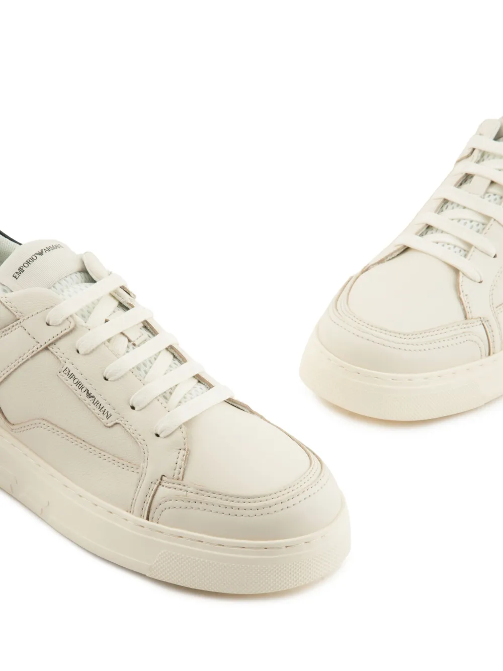 Emporio Armani leather panelled sneakers Neutrals