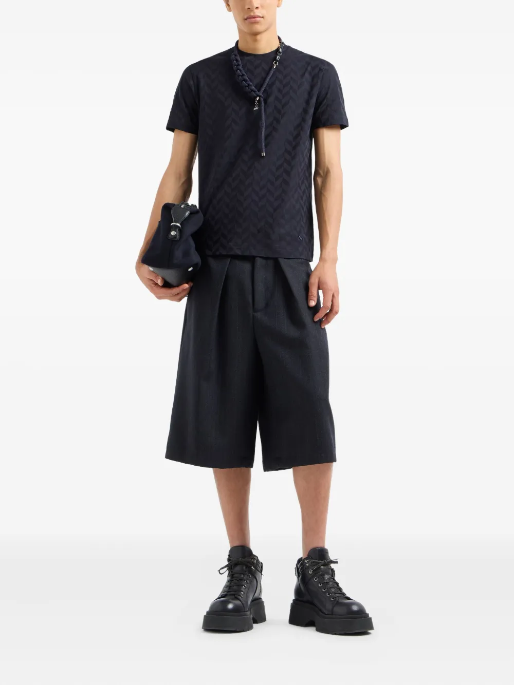 Emporio Armani T-shirt met visgraatpatroon - Zwart