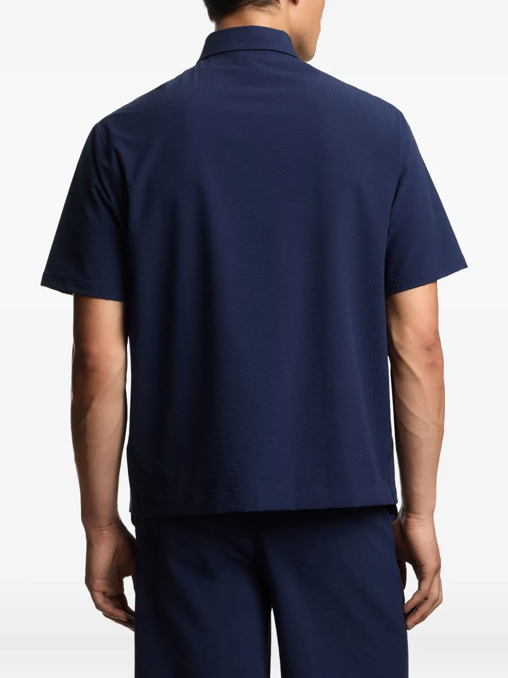 Emporio Armani Short-sleeved Oversized Shirt In Nylon Seersucker In Blue