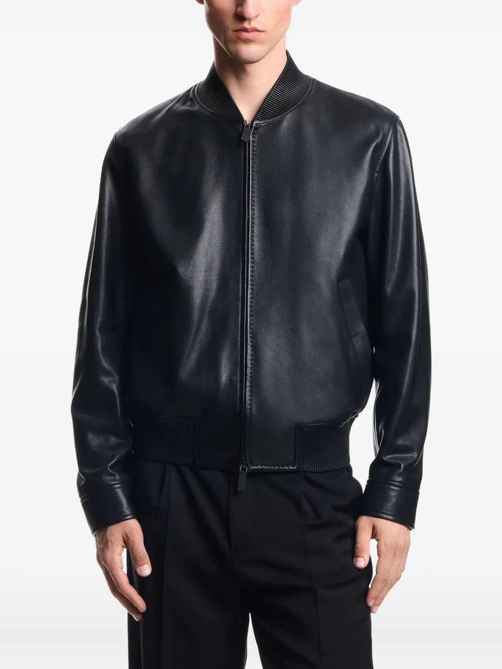 Emporio Armani Bomberjack met geribbelde afwerking Zwart