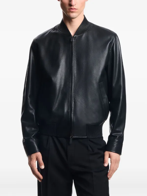 Emporio Armani ribbed-trim Leather Jacket | Black | FARFETCH