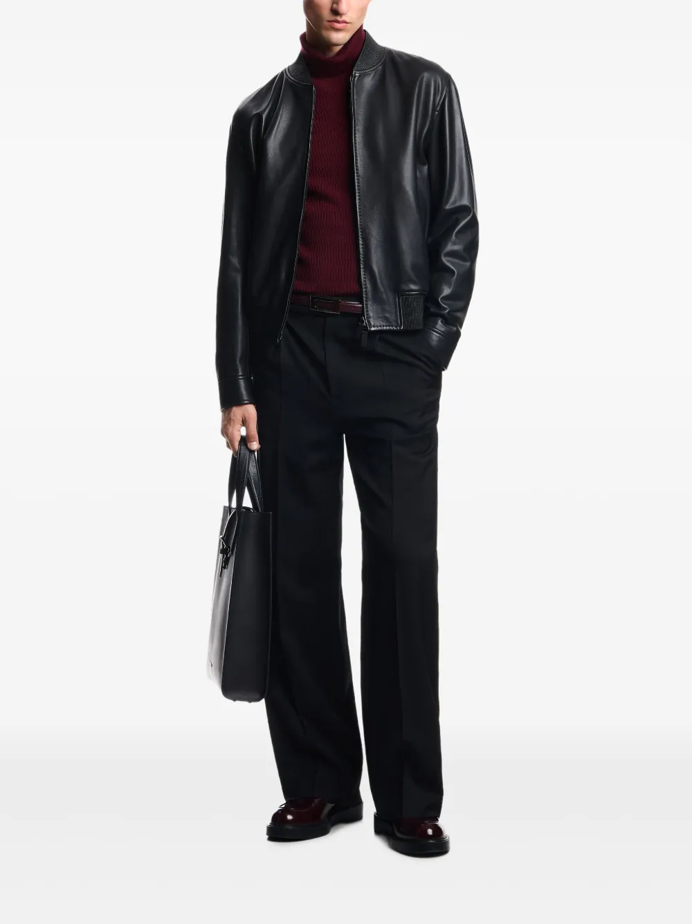 Emporio Armani ribbed-trim leather jacket | Leather Jackets | Image 2