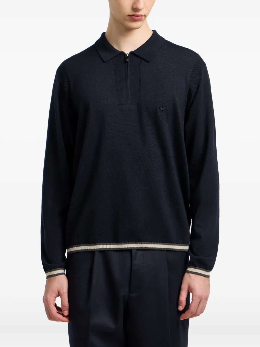 Emporio Armani Wollen poloshirt met halve rits Zwart
