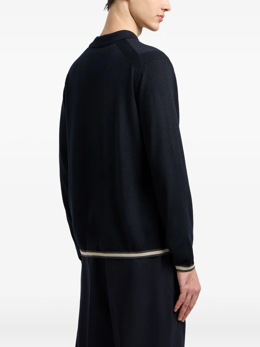 Emporio Armani Wollen poloshirt met halve rits Zwart