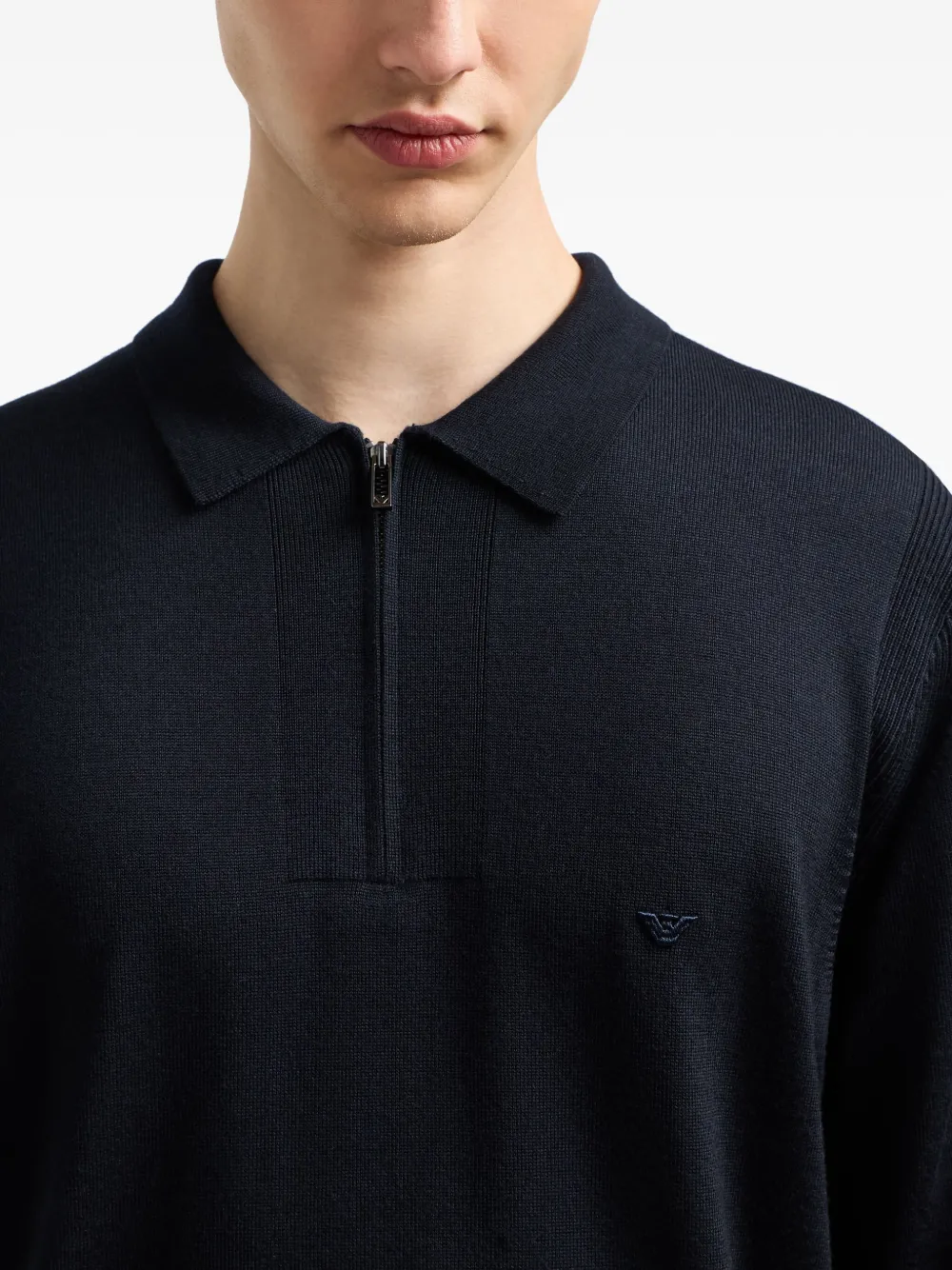 Emporio Armani Wollen poloshirt met halve rits Zwart