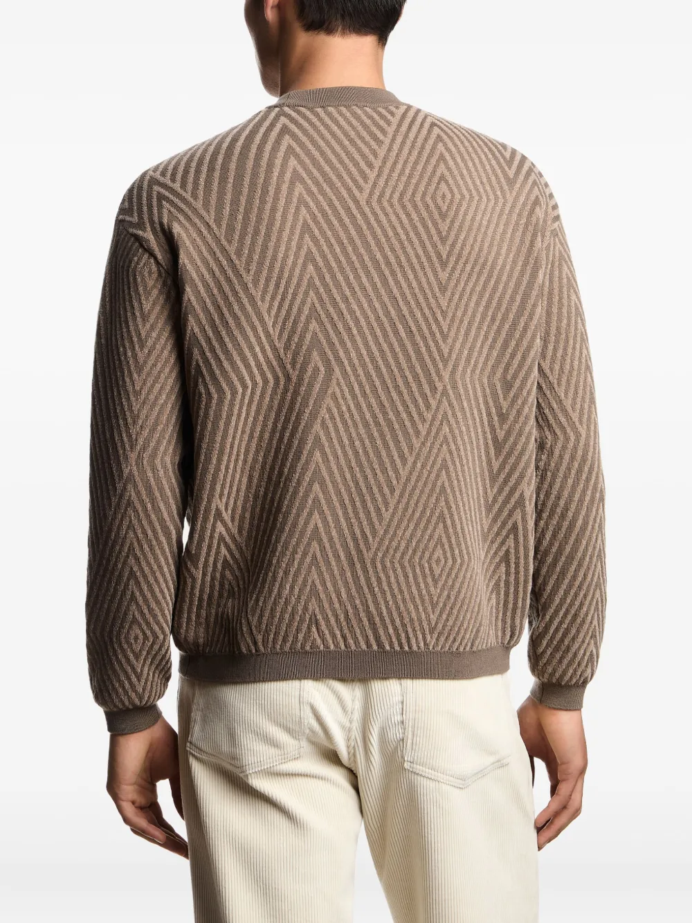 Emporio Armani Virgin Wool-blend Jumper With Op-art Jacquard With Oversized Diamonds In Brown