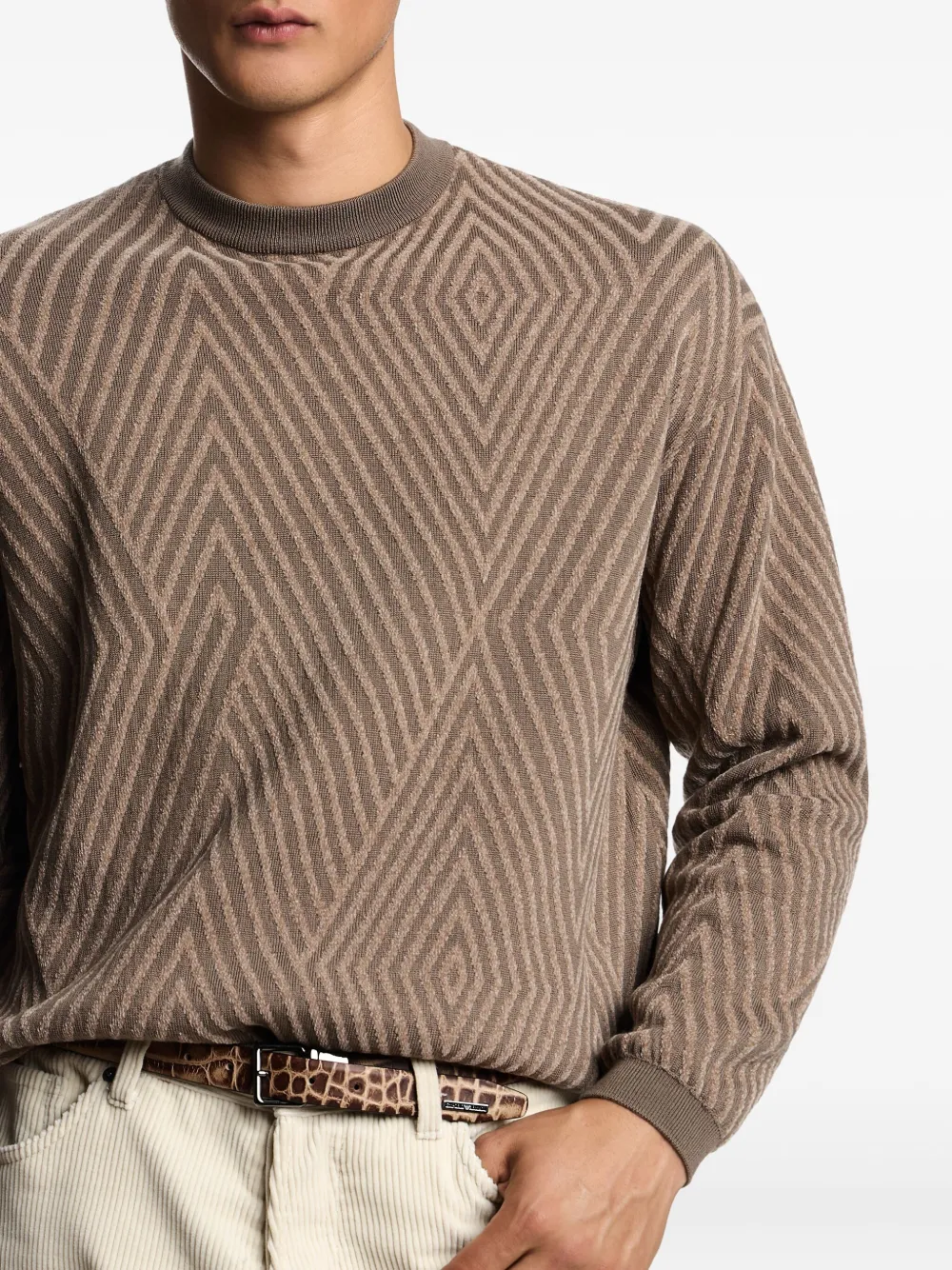 Emporio Armani Virgin Wool-blend Jumper With Op-art Jacquard With Oversized Diamonds In Brown