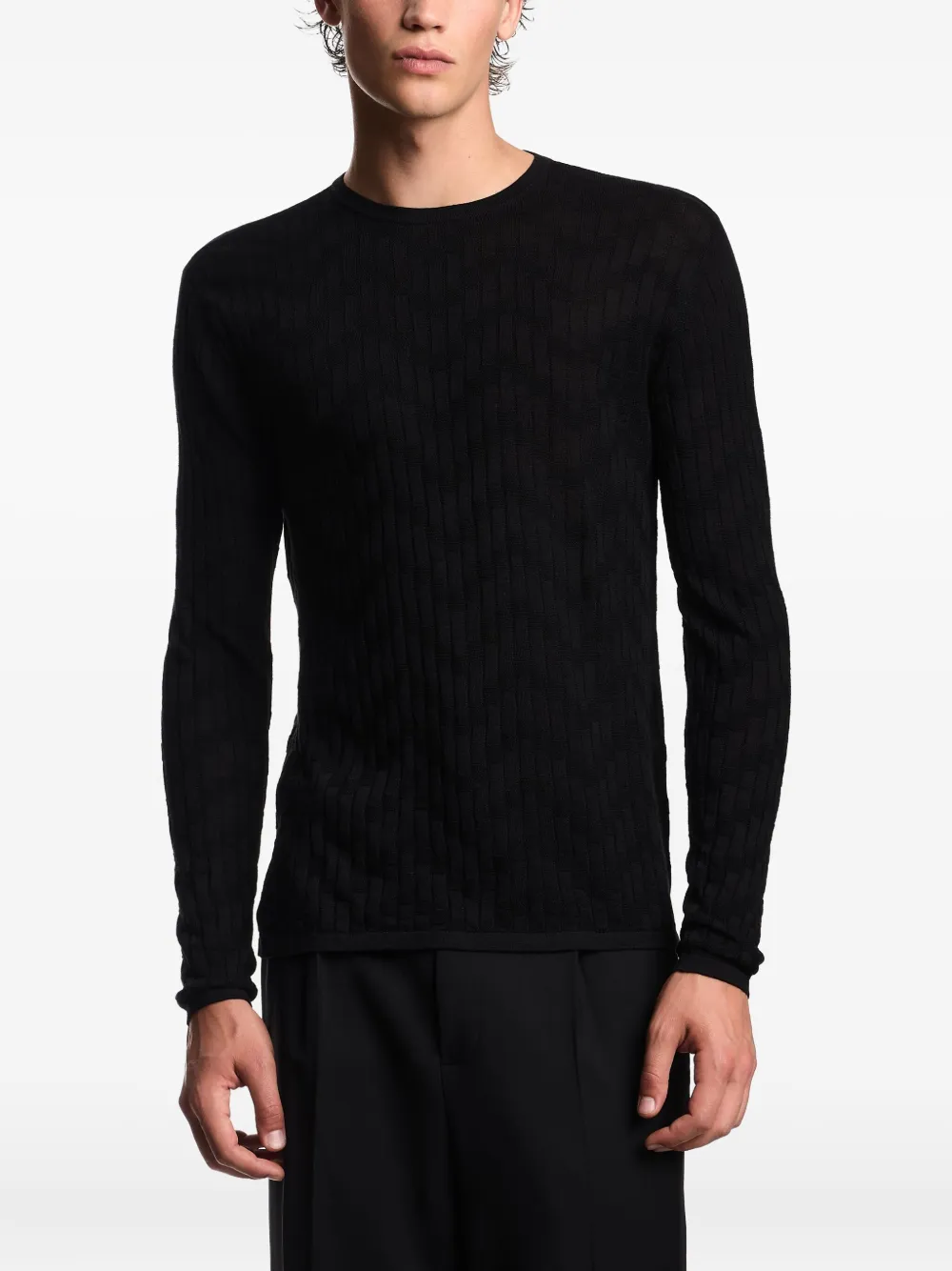 Emporio Armani Ribgebreide wollen trui Zwart