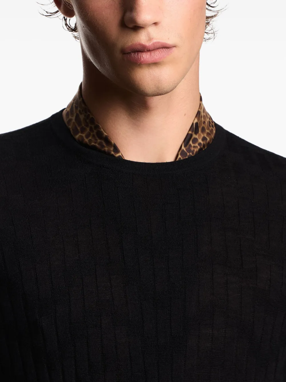 Emporio Armani Ribgebreide wollen trui Zwart