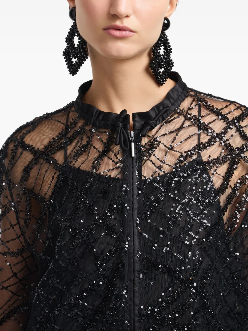 Emporio Armani Sequin-embellished Sheer Jacket In Black