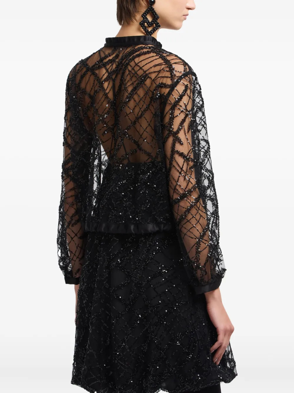Emporio Armani Sequin-embellished Sheer Jacket In Black