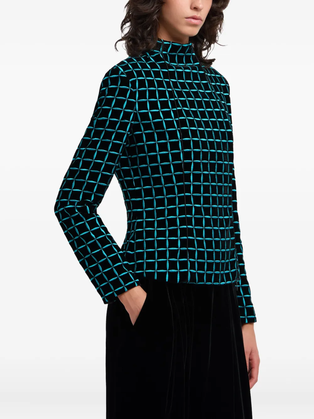  Emporio Armani Grid-pattern Fitted Jacket - Black 