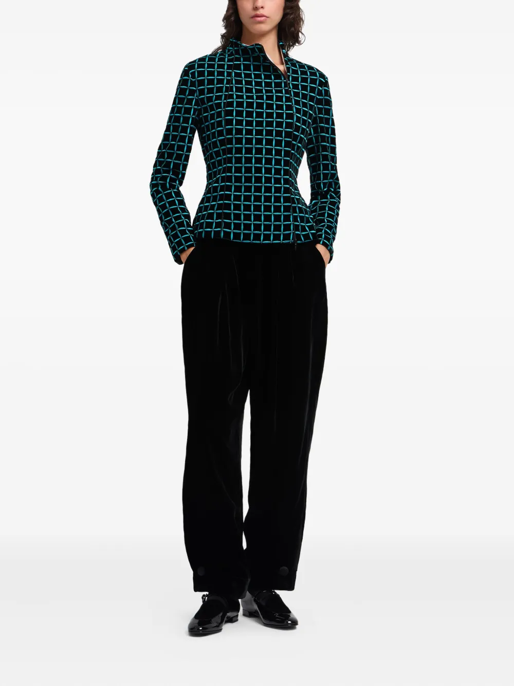  Emporio Armani Grid-pattern Fitted Jacket - Black 