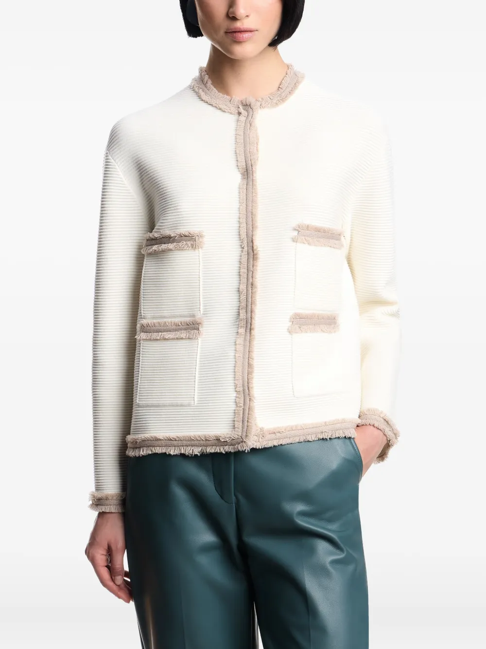 Emporio Armani Ottoman jack met franje afwerking Wit