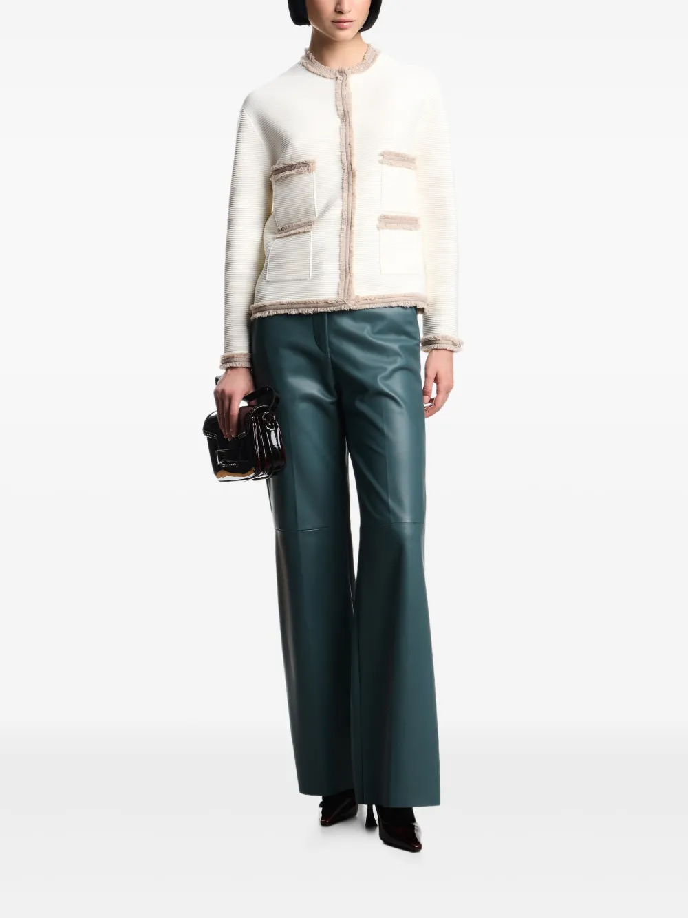 Emporio Armani Ottoman jack met franje afwerking Wit