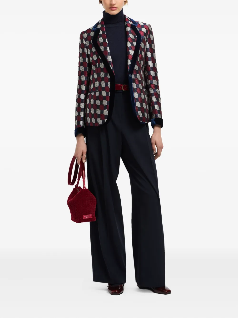 Emporio Armani Geometric Jacquard Blazer With Velvet Details In Multi