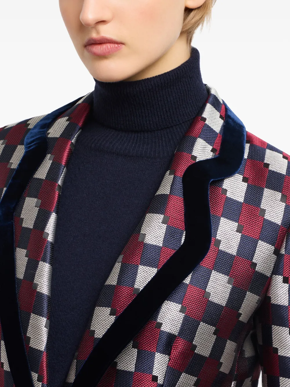 Emporio Armani Geometric Jacquard Blazer With Velvet Details In Multi